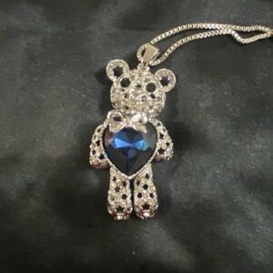 NWT Betsey Johnson Silver Bear with Navy Blue Gem